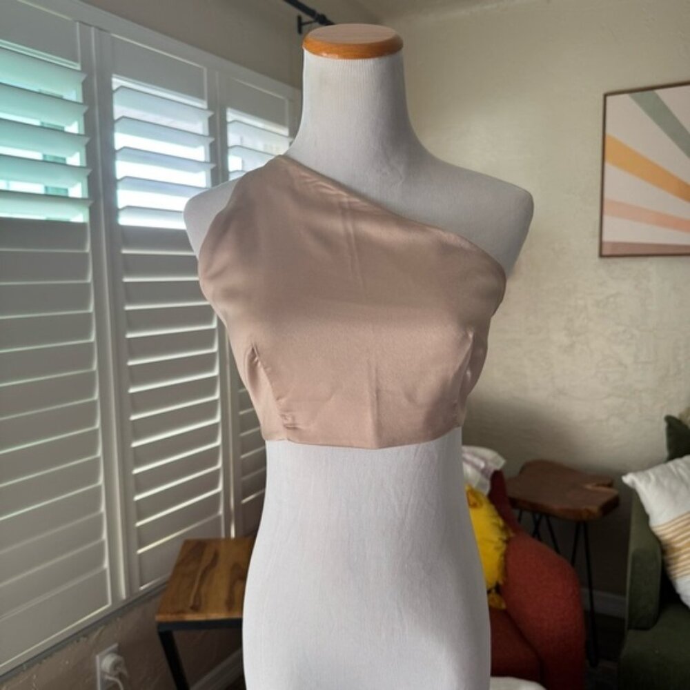 SHEIN beige silky one shoulder crop top
